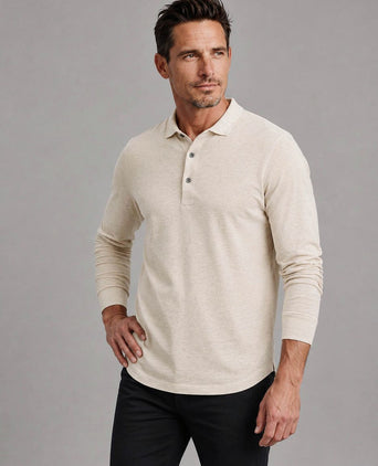 Longsleeve polo beige melange