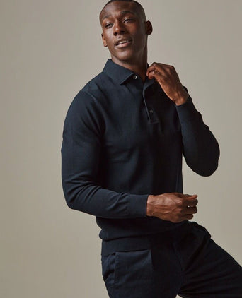 Longsleeve poloshirt luxury basic donkerblauw