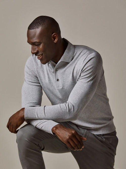 Longsleeve poloshirt luxury basic grijs