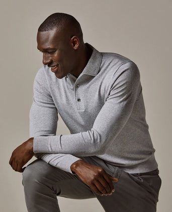 Longsleeve poloshirt luxury basic grijs