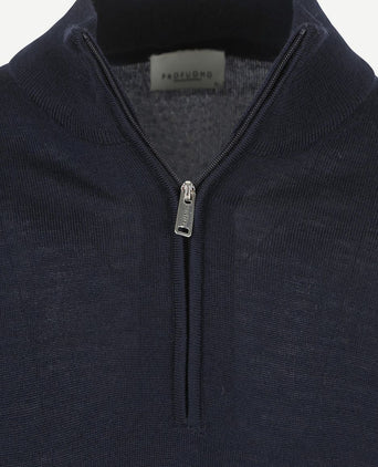 Profuomo halve rits pullover merinowol donkerblauw