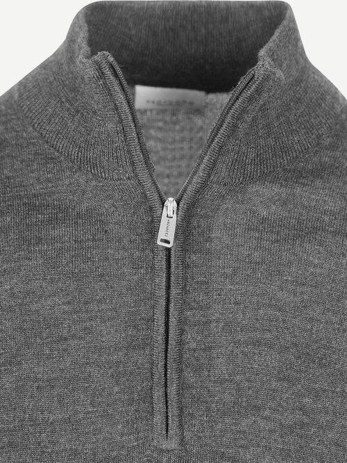 halve rits pullover merinowol grijs