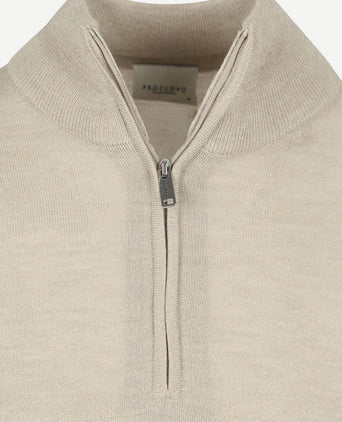 halve rits pullover merinowol beige