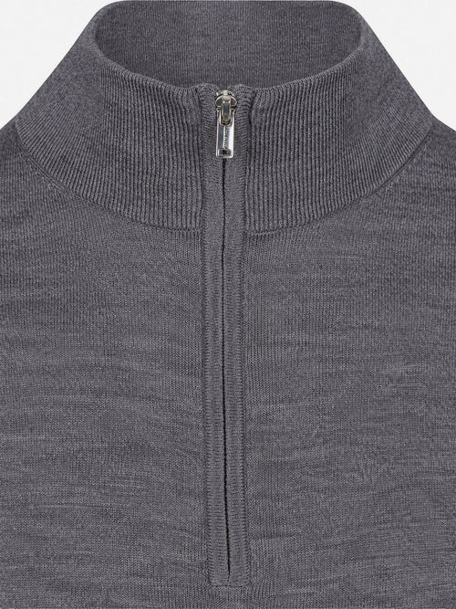 halve rits pullover merinowol grijs