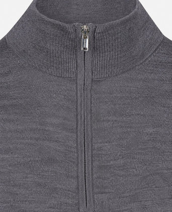 halve rits pullover merinowol grijs