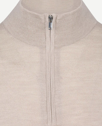 halve rits pullover merinowol beige