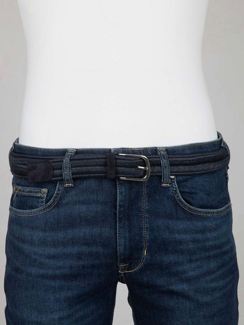 Waxed geweven riem donkerblauw