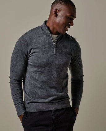 Profuomo halve rits pullover merinowol antraciet