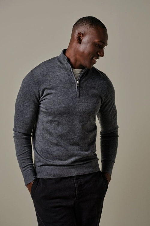 Profuomo halve rits pullover merinowol antraciet