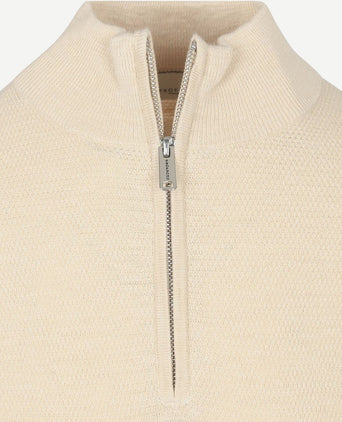 halve rits pullover structuur ecru