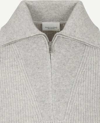 halve rits pullover merinowol melange grijs