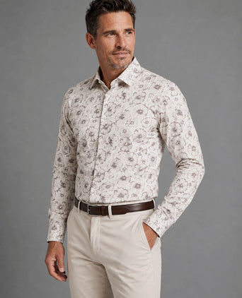 Overhemd bloemenprint beige