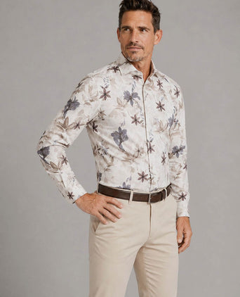 Overhemd bloemenprint beige