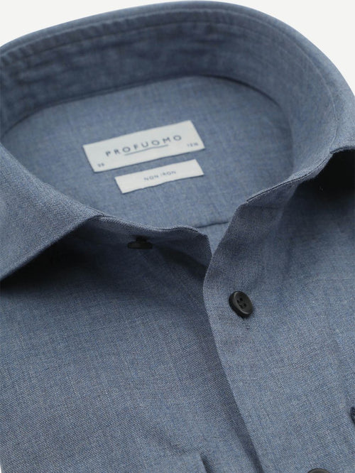 Profuomo overhemd peached twill flanel blauw | Slim-fit