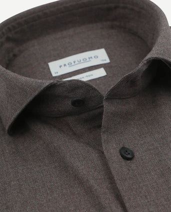 Profuomo overhemd peached twill flanel bruin | Slim-fit