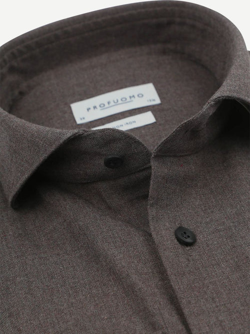Profuomo overhemd peached twill flanel bruin | Slim-fit