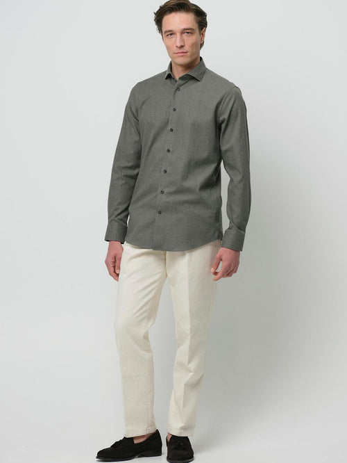 Profuomo overhemd peached twill flanel groen | Slim-fit