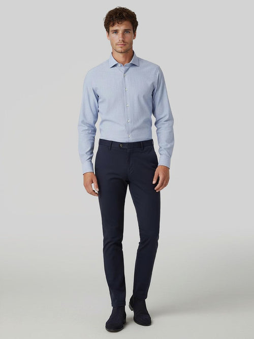 Profuomo overhemd peached herringbone flanel blauw | Slim-fit