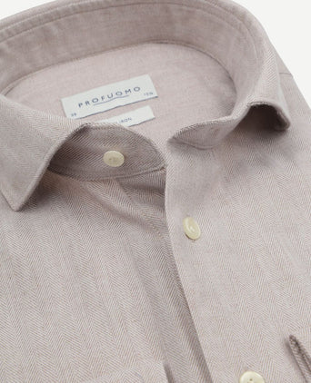 Overhemd peached herringbone flanel beige