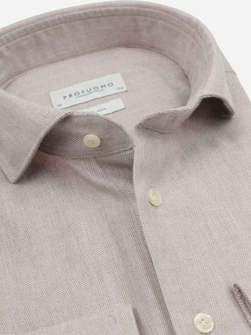 Overhemd peached herringbone flanel beige