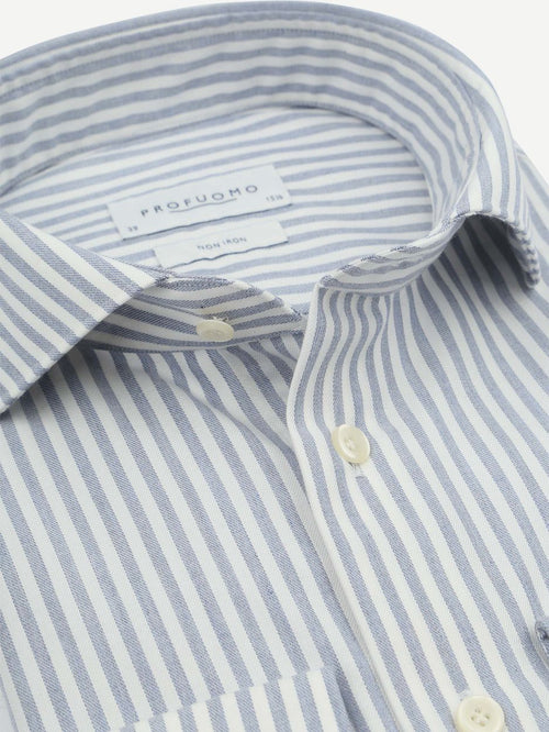 Profuomo overhemd peached stripes flanel blauw | Slim-fit