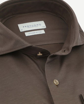Profuomo japanese knitted overhemd bruin | Slim-fit