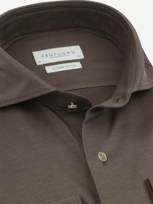 Profuomo japanese knitted overhemd bruin | Slim-fit