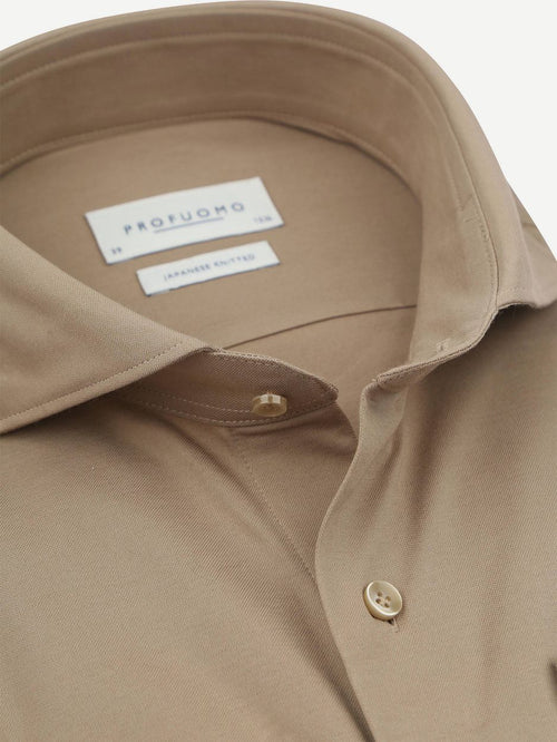 Profuomo japanese knitted overhemd beige | Slim-fit