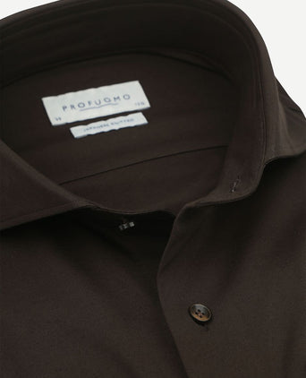 Profuomo japanese knitted overhemd donkerbruin | Slim-fit
