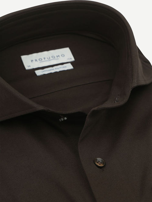Profuomo japanese knitted overhemd donkerbruin | Slim-fit