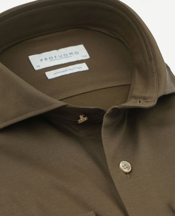 Profuomo japanese knitted overhemd army groen | Slim-fit