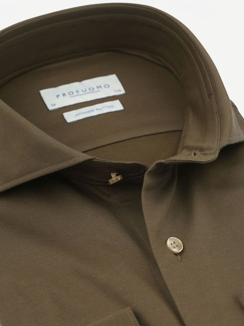 Profuomo japanese knitted overhemd army groen | Slim-fit