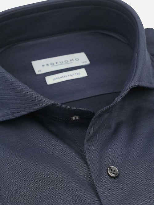 Profuomo japanese knitted overhemd denim donkerblauw | Slim-fit