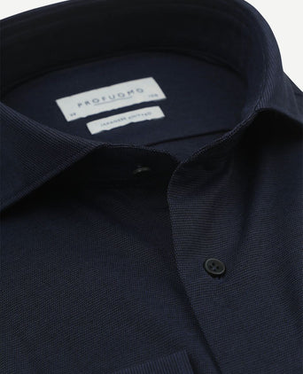 Profuomo japanese knitted overhemd structure donkerblauw | Slim-fit