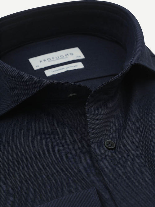 Japanese knitted overhemd structure donkerblauw