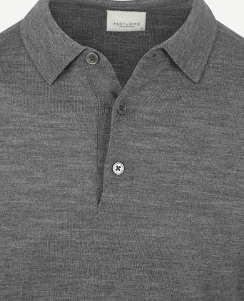 Profuomo longsleeve poloshirt merinowol grijs