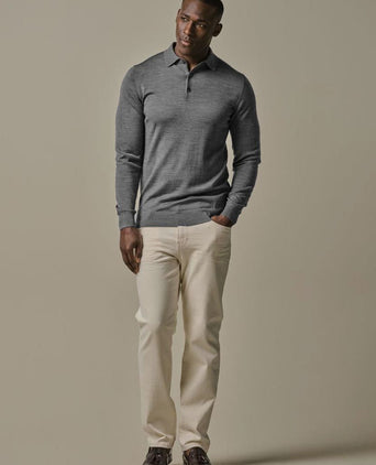 Longsleeve poloshirt merinowol grijs