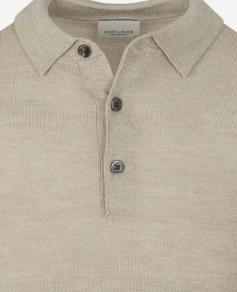 Profuomo longsleeve poloshirt merinowol beige | Slim-fit