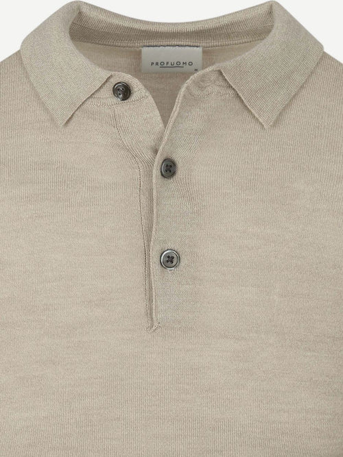 Profuomo longsleeve poloshirt merinowol beige | Slim-fit