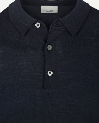 Profuomo longsleeve poloshirt merinowol donkerblauw