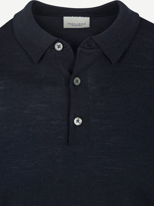 Profuomo longsleeve poloshirt merinowol donkerblauw