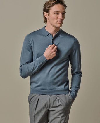 Longsleeve poloshirt merinowol blauw