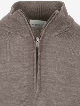 Profuomo halve rits pullover merinowol taupe Profuomo halve rits pullover merinowol taupe