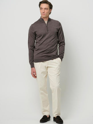 Profuomo halve rits pullover merinowol taupe Profuomo halve rits pullover merinowol taupe