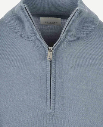 halve rits pullover merinowol blauw