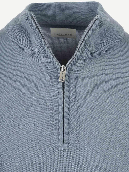 halve rits pullover merinowol blauw