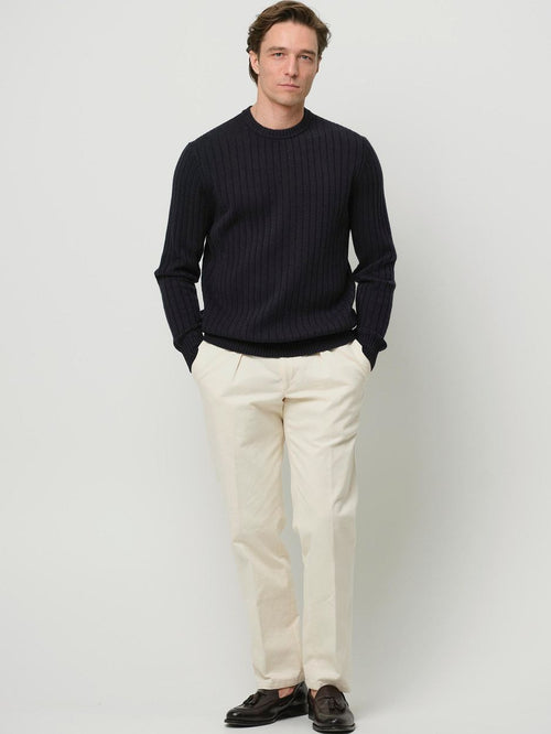 Profuomo pullover rib wol blend donkerblauw