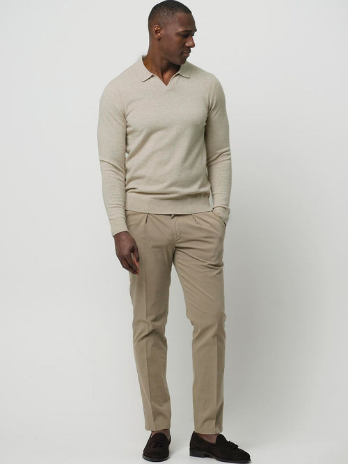 Profuomo longsleeve poloshirt wol blend sand