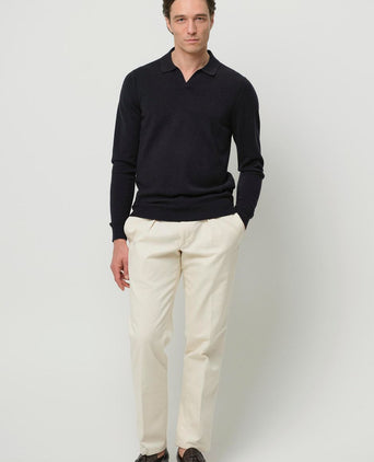 Longsleeve poloshirt wol blend donkerblauw