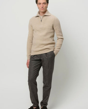 halve rits pullover wol sand